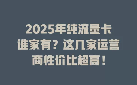 2025年纯流量卡谁家有？这几家运营商性价比超高！