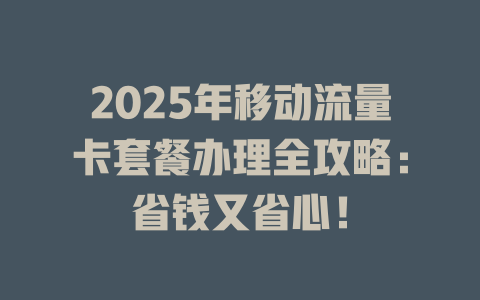 2025年移动流量卡套餐办理全攻略：省钱又省心！