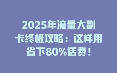 2025年流量大副卡终极攻略：这样用省下80%话费！