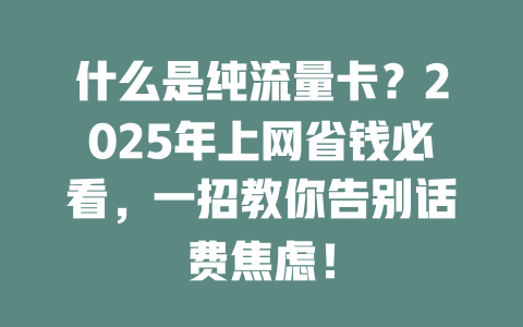 什么是纯流量卡？2025年上网省钱必看，一招教你告别话费焦虑！