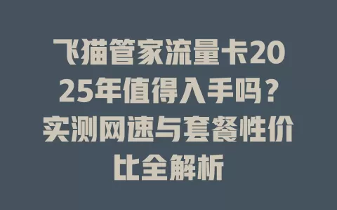飞猫管家流量卡2025年值得入手吗？实测网速与套餐性价比全解析