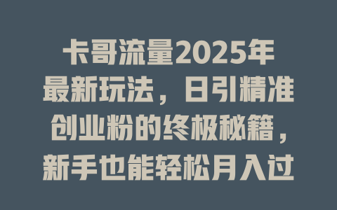 卡哥流量2025年最新玩法，日引精准创业粉的终极秘籍，新手也能轻松月入过万！