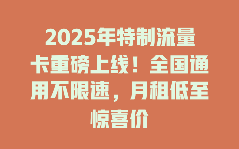 2025年特制流量卡重磅上线！全国通用不限速，月租低至惊喜价