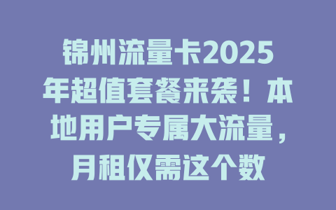锦州流量卡2025年超值套餐来袭！本地用户专属大流量，月租仅需这个数