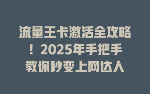 流量王卡激活全攻略！2025年手把手教你秒变上网达人