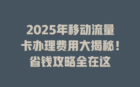 2025年移动流量卡办理费用大揭秘！省钱攻略全在这