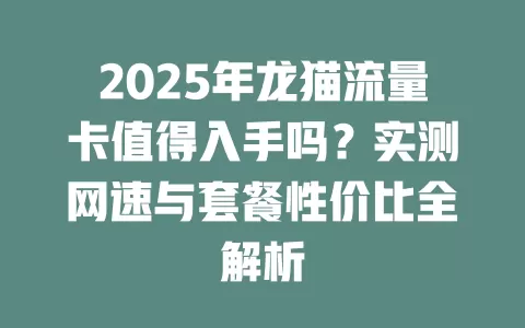 2025年龙猫流量卡值得入手吗？实测网速与套餐性价比全解析