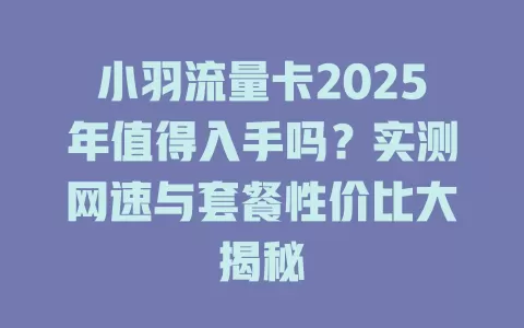 小羽流量卡2025年值得入手吗？实测网速与套餐性价比大揭秘