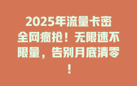2025年流量卡密全网疯抢！无限速不限量，告别月底清零！