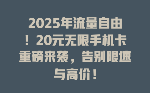 2025年流量自由！20元无限手机卡重磅来袭，告别限速与高价！
