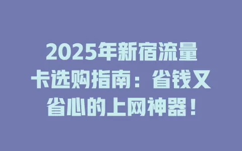 2025年新宿流量卡选购指南：省钱又省心的上网神器！