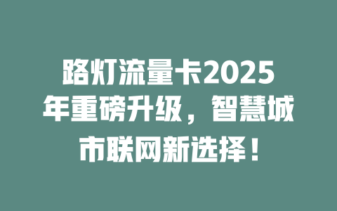 路灯流量卡2025年重磅升级，智慧城市联网新选择！