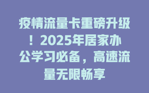 疫情流量卡重磅升级！2025年居家办公学习必备，高速流量无限畅享