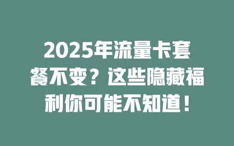 2025年流量卡套餐不变？这些隐藏福利你可能不知道！
