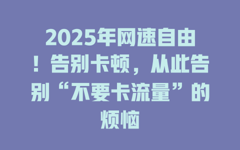 2025年网速自由！告别卡顿，从此告别“不要卡流量”的烦恼