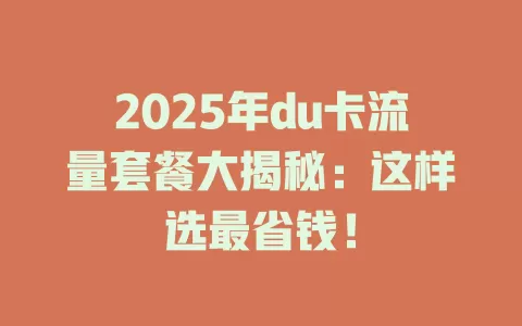 2025年du卡流量套餐大揭秘：这样选最省钱！