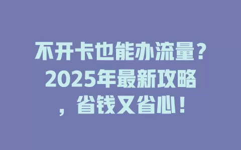 不开卡也能办流量？2025年最新攻略，省钱又省心！