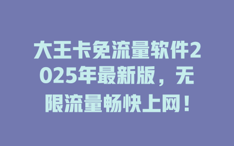 大王卡免流量软件2025年最新版，无限流量畅快上网！