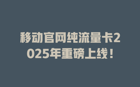 移动官网纯流量卡2025年重磅上线！