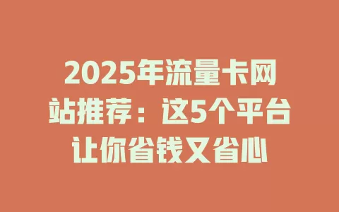2025年流量卡网站推荐：这5个平台让你省钱又省心