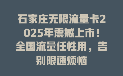 石家庄无限流量卡2025年震撼上市！全国流量任性用，告别限速烦恼