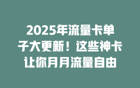 2025年流量卡单子大更新！这些神卡让你月月流量自由
