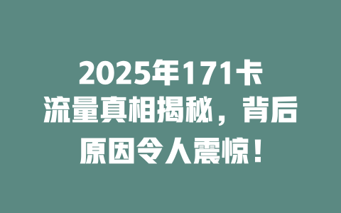 2025年171卡流量真相揭秘，背后原因令人震惊！