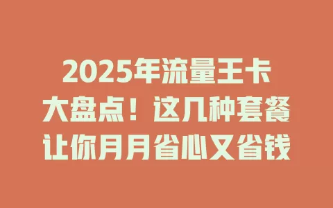 2025年流量王卡大盘点！这几种套餐让你月月省心又省钱