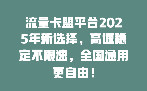 流量卡盟平台2025年新选择，高速稳定不限速，全国通用更自由！
