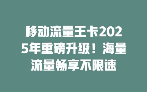 移动流量王卡2025年重磅升级！海量流量畅享不限速