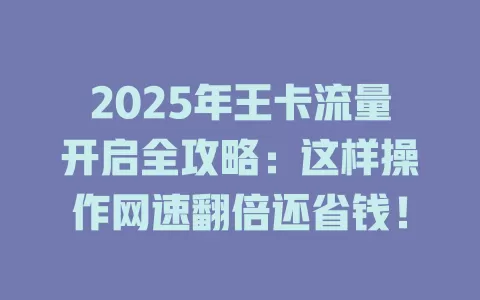 2025年王卡流量开启全攻略：这样操作网速翻倍还省钱！