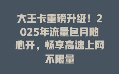 大王卡重磅升级！2025年流量包月随心开，畅享高速上网不限量