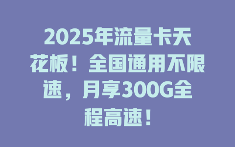 2025年流量卡天花板！全国通用不限速，月享300G全程高速！