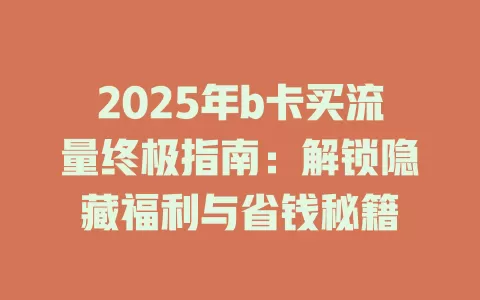 2025年b卡买流量终极指南：解锁隐藏福利与省钱秘籍