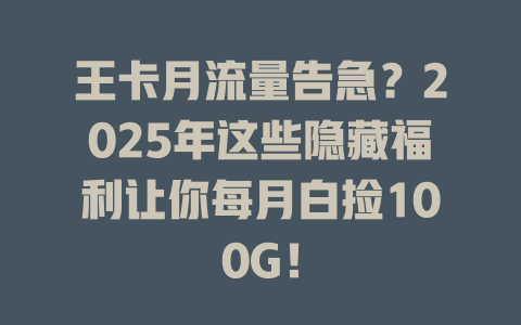 王卡月流量告急？2025年这些隐藏福利让你每月白捡100G！