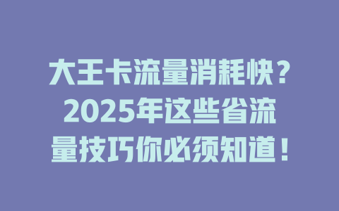 大王卡流量消耗快？2025年这些省流量技巧你必须知道！
