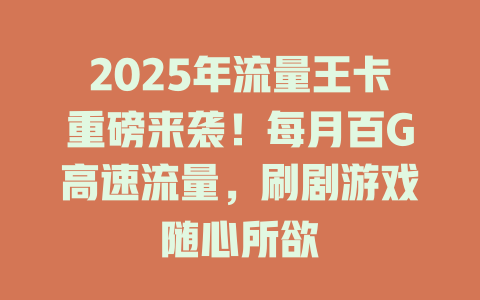 2025年流量王卡重磅来袭！每月百G高速流量，刷剧游戏随心所欲