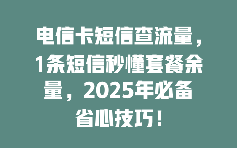 电信卡短信查流量，1条短信秒懂套餐余量，2025年必备省心技巧！