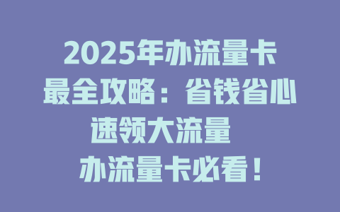 2025年办流量卡最全攻略：省钱省心速领大流量  

办流量卡必看！