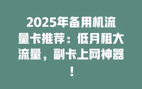 2025年备用机流量卡推荐：低月租大流量，副卡上网神器！