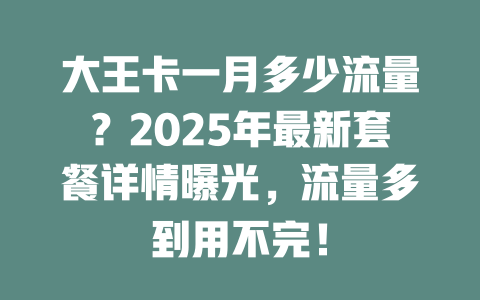 大王卡一月多少流量？2025年最新套餐详情曝光，流量多到用不完！