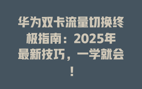 华为双卡流量切换终极指南：2025年最新技巧，一学就会！