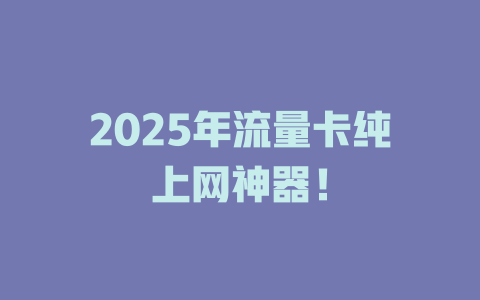 2025年流量卡纯上网神器！