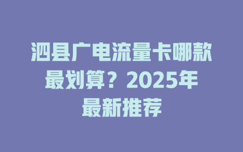 泗县广电流量卡哪款最划算？2025年最新推荐