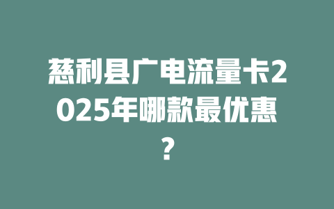 慈利县广电流量卡2025年哪款最优惠？