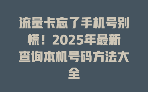 流量卡忘了手机号别慌！2025年最新查询本机号码方法大全