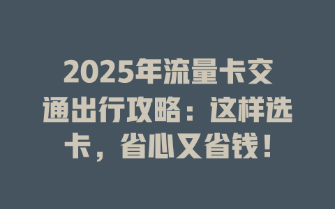 2025年流量卡交通出行攻略：这样选卡，省心又省钱！