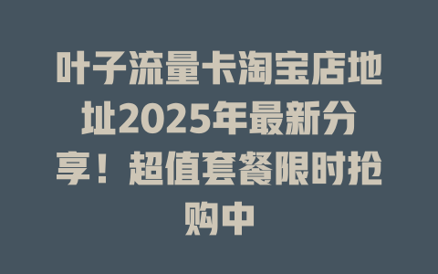 叶子流量卡淘宝店地址2025年最新分享！超值套餐限时抢购中