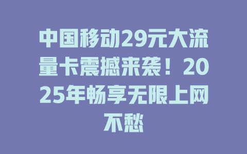 中国移动29元大流量卡震撼来袭！2025年畅享无限上网不愁
