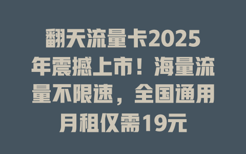翻天流量卡2025年震撼上市！海量流量不限速，全国通用月租仅需19元